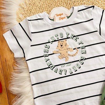 Conj. Camiseta Tiger Club e Bermuda em Moletinho - Branco e Verde
